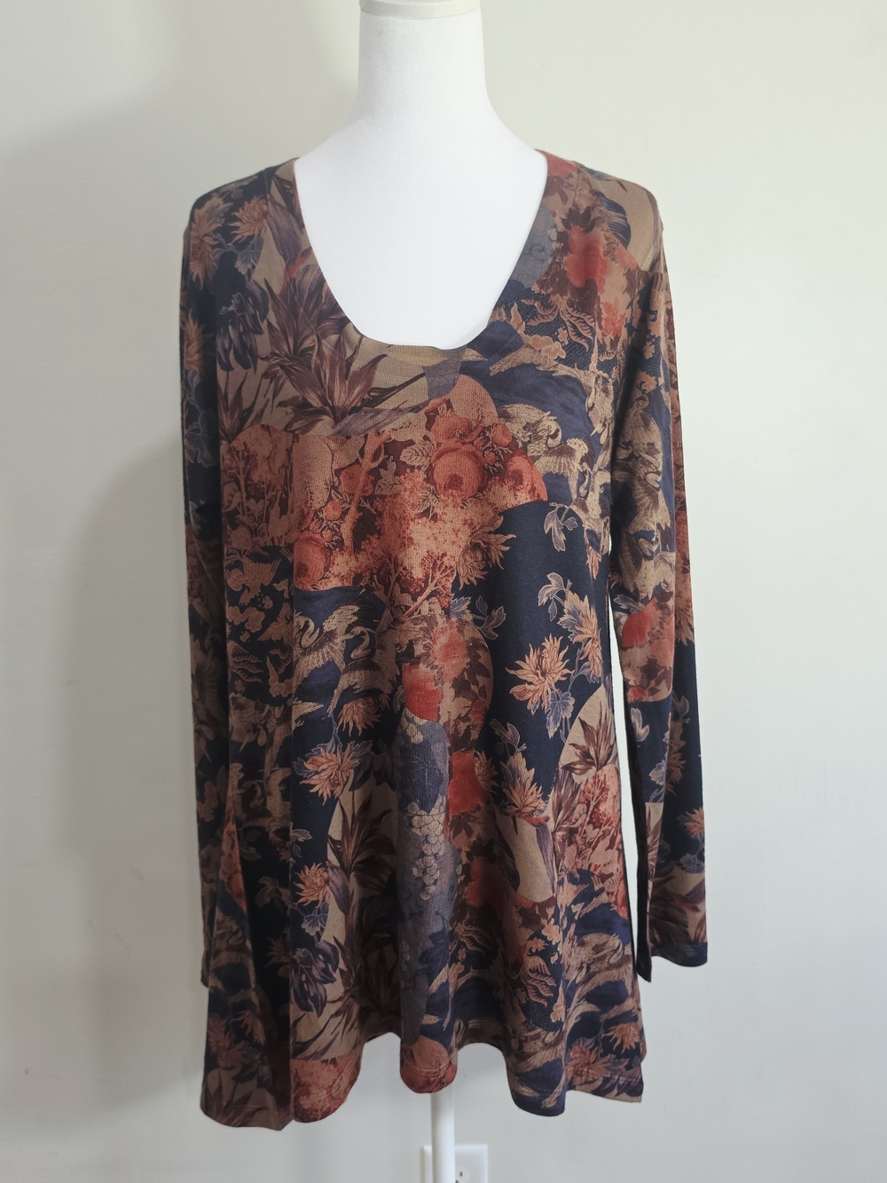 Soft Surroundings Navy Floral Scoop-Neck Long Sleeve Tee